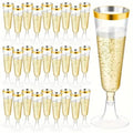 CYUU 50 Pack Plastic Champagne Flutes 5.5oz Clear Gold Rim Disposable Suitable for Wedding, Birthday Party, Thanksgiving Day, Christmas Supplies