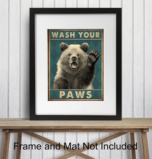 Kids Bathroom Wall Art by Bear | Funny Restroom Sign & Decor | 8x10 Unframed Print