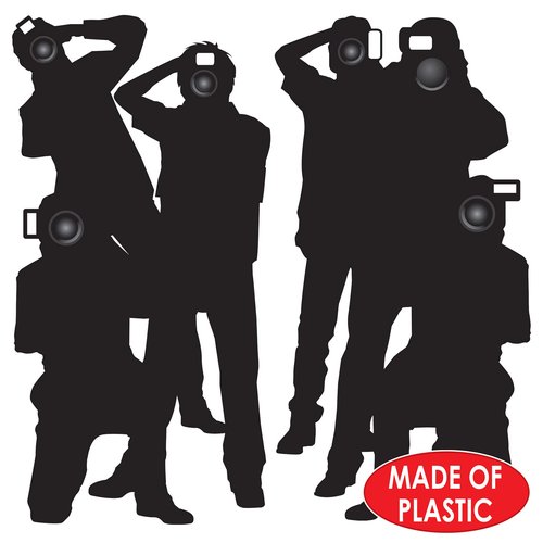 Beistle Paparazzi Cutouts – 4-Count Thin Printed Clear Plastic Hollywood Photographer Wall Backdrop Decorations for Awards Night Parties Celebrity Photo Props and VIP Event Décor, 5'3"