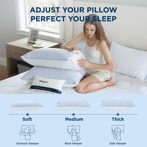 Bedsure Cooling Bed Pillows for Sleeping, Shredded Memory Foam Queen Pillows, Set of 2, Luxury Cover Made of Rayon Derived from Bamboo, Adjustable Firmness for Side, Back, Stomach, and Hot Sleepers