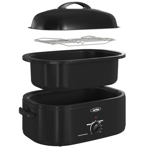 Sunvivi 18-Quart Roaster Oven with Self-Basting Lid, Electric Turkey Roaster Oven with Removable Pan and Rack, Stainless Steel, Black