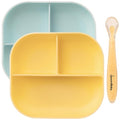 UpwardBaby Baby Plates and Spoon Set - Silicone Divider Suction Plates for Babies, Toddlers & Kids - Less Mess, Easy Portion Feeding Set - Non-Slip, Non-Toxic, BPA Free - Blue/Yellow