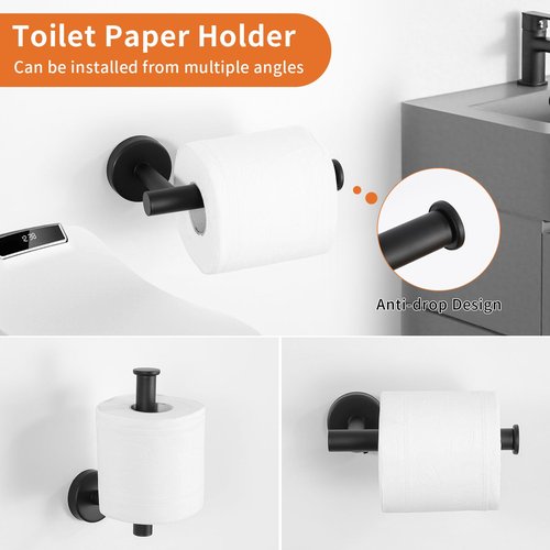 Twirobt 5-Piece Matte Black Bathroom Hardware Set, Towel Racks Set for Bathroom SUS304 Stainless Steel Toilet Paper Holder Wall Mounted, 24 Inch Modern Bathroom Accessories Kit