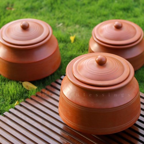 Swadeshi Blessings Unglazed Clay Pot for Cooking with Lid/Clay Cooking Pot/Earthen Pot/ClayHandi/Earthen Kadai/Curry, Biryani Pots & FREE ASH For Cleaning (5 Liters)