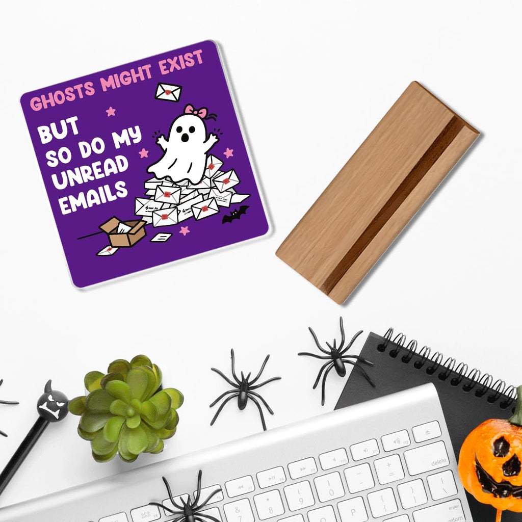 Skiennix Halloween Office Decor - Funny Acrylic Ghost Email Sign | Cute 4x4 Inch Desk Decoration for Work