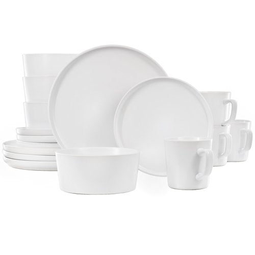 Elama Luxmatte Modern and Contemporary Stoneware Dinnerware Set in Matte, Service for 4 (16, White)