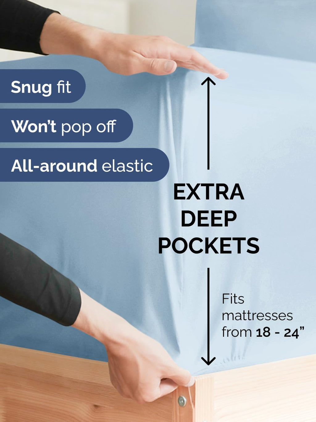 Skiennix Extra Deep Queen Sheet Set - 6-Piece Breathable Cooling Bedding - Soft, Wrinkle-Free Sky Blue