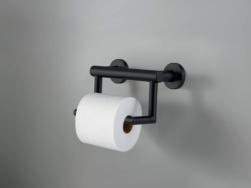 Delta Contemporary (1-Pack) Toilet Paper Holder w/ Assist Bar ADA Compliant Matte Black Bathroom Safety Handle | Wall Mount 300 lb Capacity, Balance, Handicap Grip 41550-BL