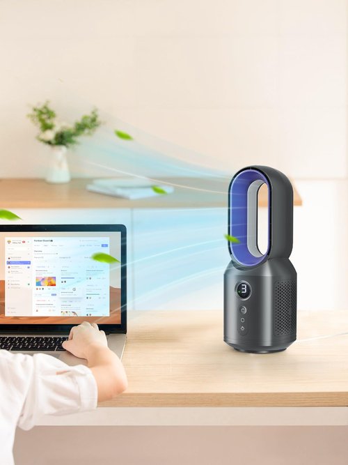 let'me 13 Inch Desk Fan, Bladeless Table Fan, 106° Oscillating Fan Touch Control with 3 Speeds and Night Light, Small Quiet Desk Fan for Personal, Office, Nightstand