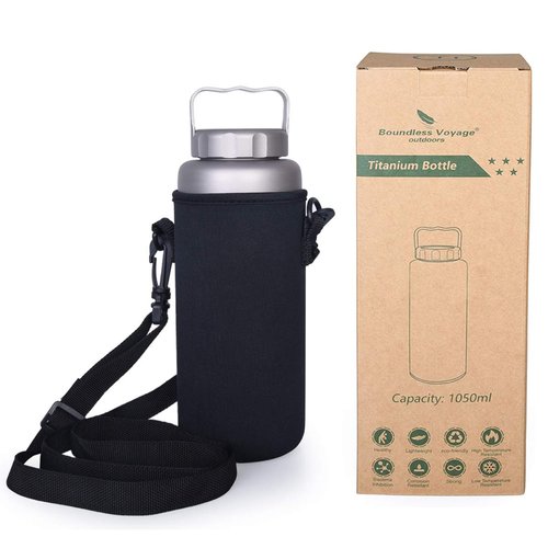 iBasingo 1050ml/35.5 oz Titanium Water Bottle with Handle Outdoor Leak-Proof Wide Mouth Sport Drinking Bottle Camping Tea Coffee Canteen Kettle for Hiking Climbing Running A-Ti3006D