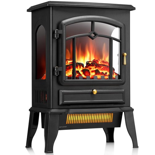 Electric Fireplace Heater with Thermostat Control, 15" Cathedral Stylish Small Fireplace Stove Heater, 3D Realistic Flame Effects, Overheating Safe Design