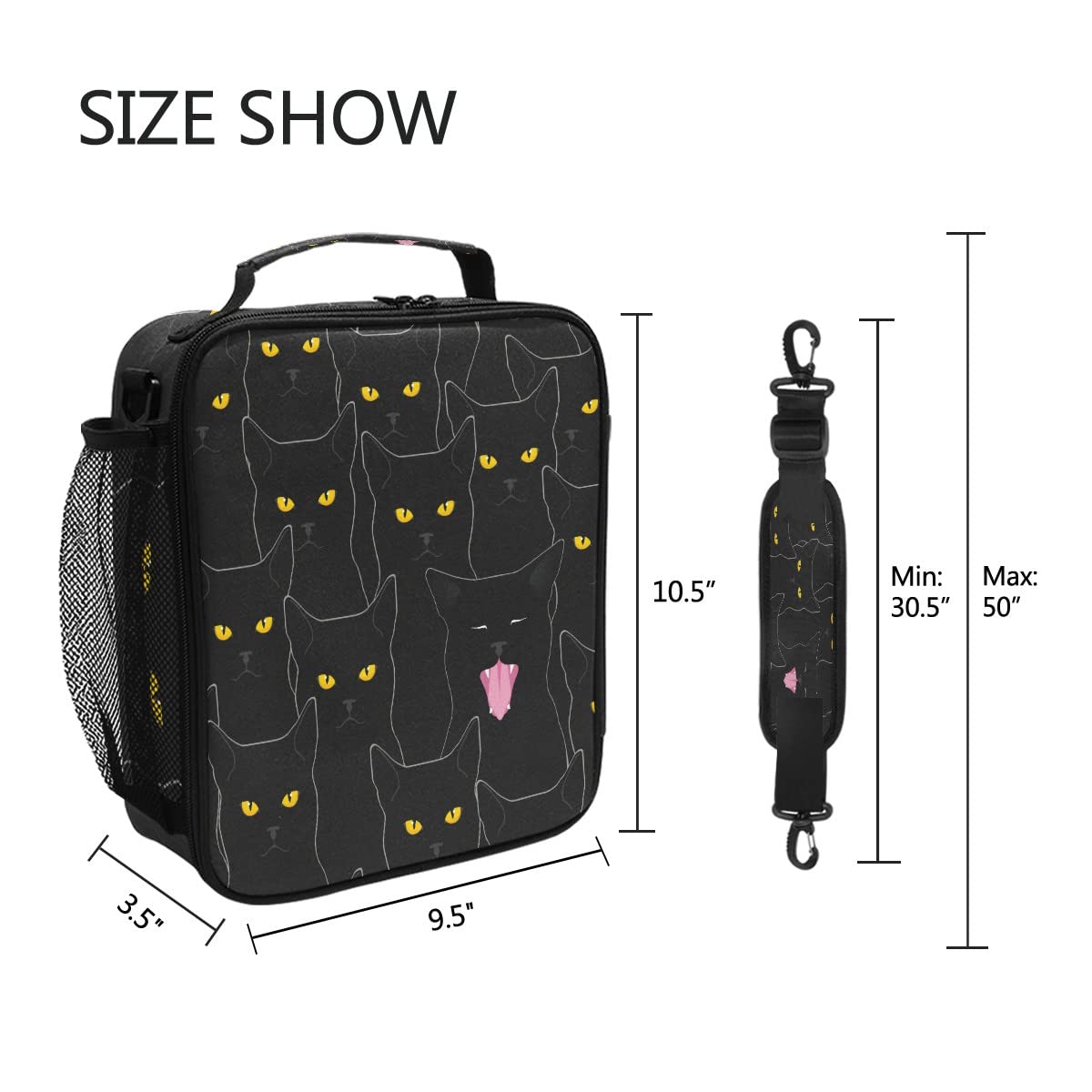 Funny Animal Cat Pattern Lunch Bag Box Insulated Cooler Lunch Tote Bag Meal Organizer with Shoulder Strap for Women Girls Boys School