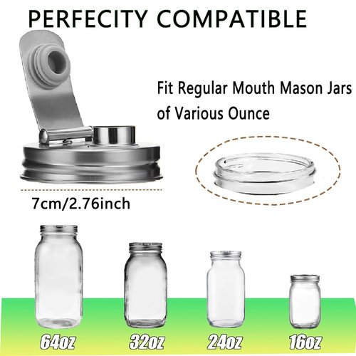 Mason Jar Pour Spout Lid Stainless Steel,Pour Spout Flip Cap Lids for Mason Jars,No Rust Leaking Proof for Home Brewing Fruit Fermenting Drinks Airtight(2PCS) (Regular Mouth)