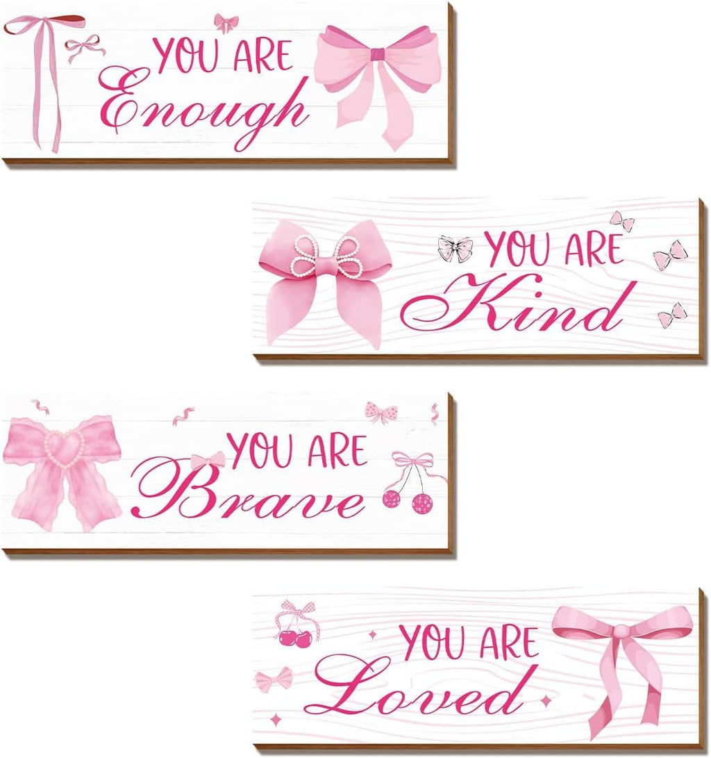 Skiennix Pink Wall Decor - 4 Pcs Inspirational Affirmations Art for Teen Girls' Rooms