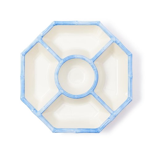 Two's Company French Blue Bamboo Touch Chip and Dip Bowl, 15.5-Inch, Melamine