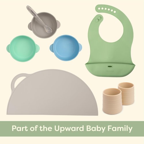 UpwardBaby Baby Plates and Spoon Set - Silicone Divider Suction Plates for Babies, Toddlers & Kids - Less Mess, Easy Portion Feeding Set - Non-Slip, Non-Toxic, BPA Free - Blue/Yellow