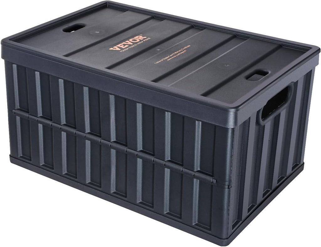 VEVOR 65L Collapsible Storage Bins - Stackable Utility Crates with Lids for Organizing Tools & More