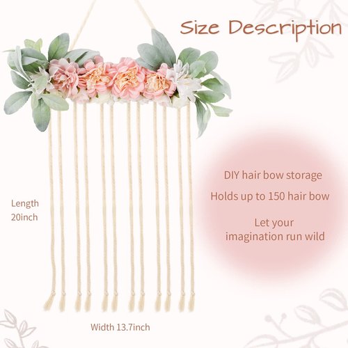 POVETIRE Bow Holder for Girls Hair Bows, Clips Hanging Organizer Baby Headband Storage Hair Accessory Display for Wall Room Baby Nursery Decors (Flower)