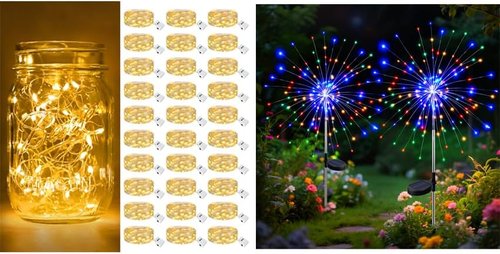 Btfarm Fairy Lights - 30 Pack Battery Operated | 2 Pack Solar Firework Lights with 8 Modes