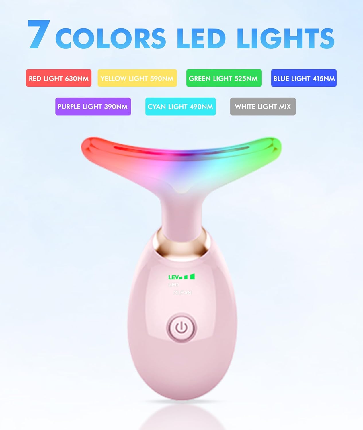 Skiennix Red Light Therapy Face Massager - 7 Color Vibrating Tool for Wrinkles & Double Chin | Glossy Pink