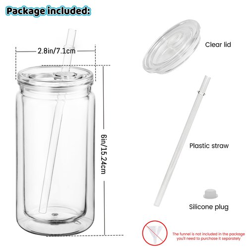 ZONEGRACE 12 Pack 16 oz Acrylic Snow Globe Tumbler Cups, Double Wall Plastic, Pre-Drilled Hole with Plug, DIY Snowglobe Tumbler Supplies Bulk, Clear Mason Jar Style with Lids & Straws