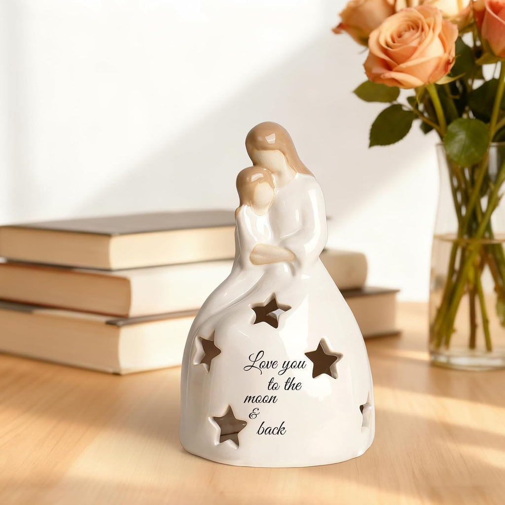 Regine Switzerland | Mother and Daughter Figurine - Heartwarming Candleholder Statue with LED Light