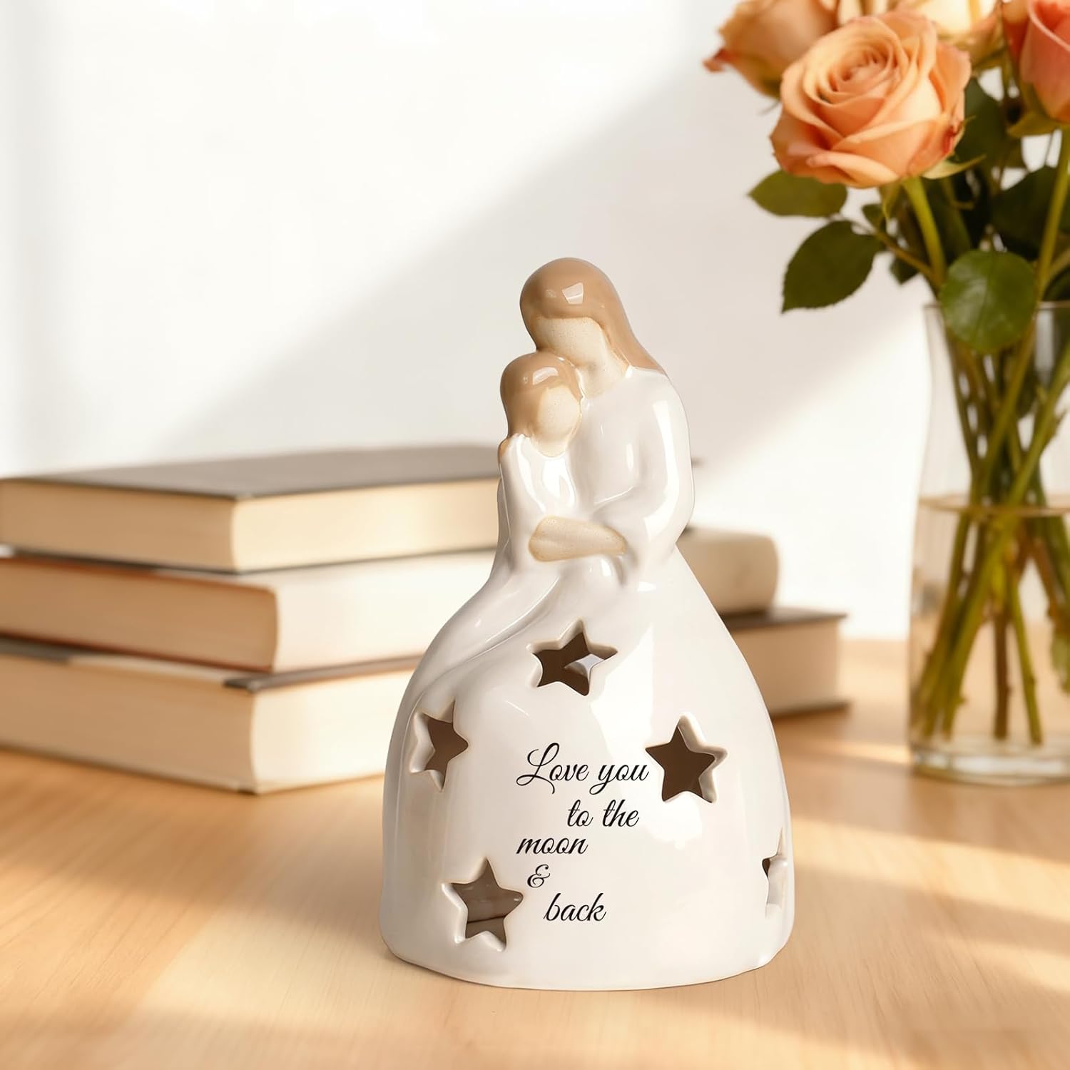 Regine Switzerland | Mother and Daughter Figurine - Heartwarming Candleholder Statue with LED Light