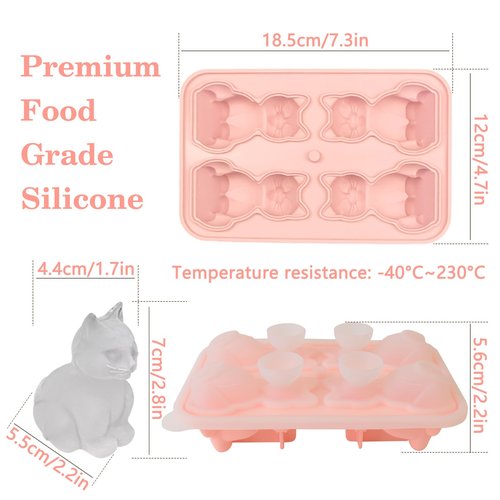 Cat Ice Cube Tray Silicone Large Ice Cube Mold, Fun Shapes Ice Cube Trays for Freezer with Lid, Big Ice Molds for Bourbon Whiskey Cocktails, Cute Gifts for Cat Lovers
