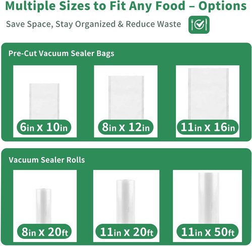 Aotto Vacuum Sealer Bags - 100 Count Quart 8" x 12" BPA-Free Commercial Grade Food Storage Bags