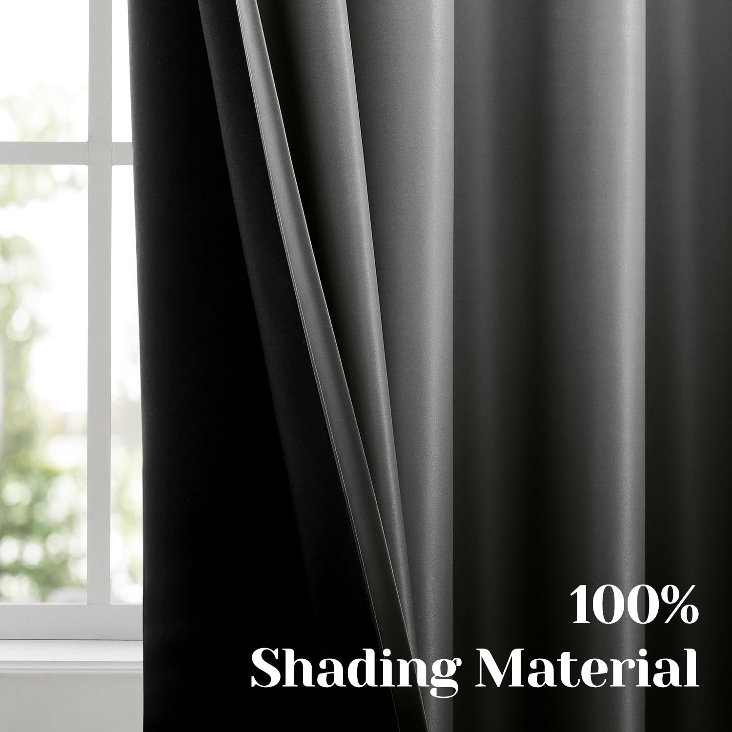 HOMEIDEAS Black 100% Ombre Blackout Curtains for Bedroom, 52 X 84 Inches Long Room Darkening Gradient Light Blocking Thermal Insulated Grommet Drapes for Living Room, 2 Panels