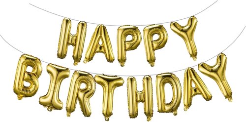 Gold Happy Birthday Balloons Banner - 16-Inch Mylar Foil Letters | Reusable Party Decor for All Ages