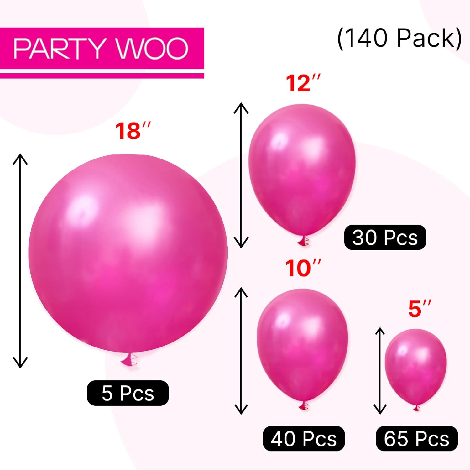 PartyWoo Pearl Hot Pink Balloons - 140-Piece Arch Kit with Various Sizes for Bridal & Birthday Celebrations