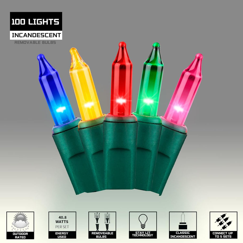 100LIGHTS Multi Extra-Bright Christmas Decorative String Lights - 5.98m Waterproof Mini Set for Home & Garden