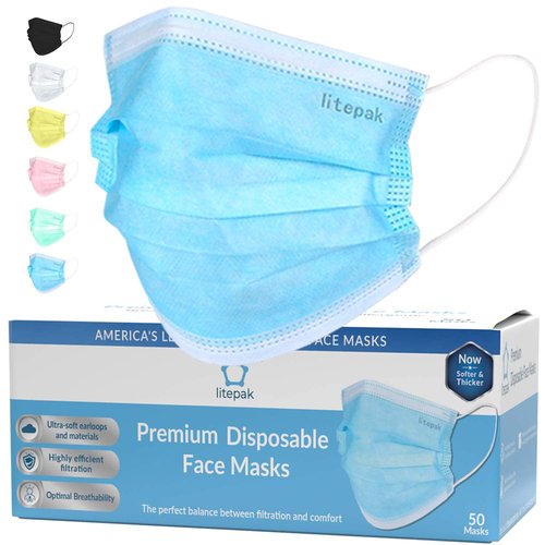 Litepak 2000pcs Premium Disposable Face Mask SOFT 3ply Nose Wire - Blue