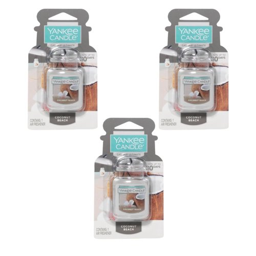 Yankee Candle Car Jar Ultimate, Coconut Beach, 0.96 OZ (Pack of 3)