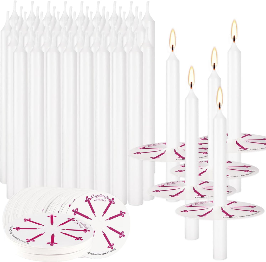 Skiennix Unscented White Church Candles - 150 Packs with Drip Protectors for Vigil Services
