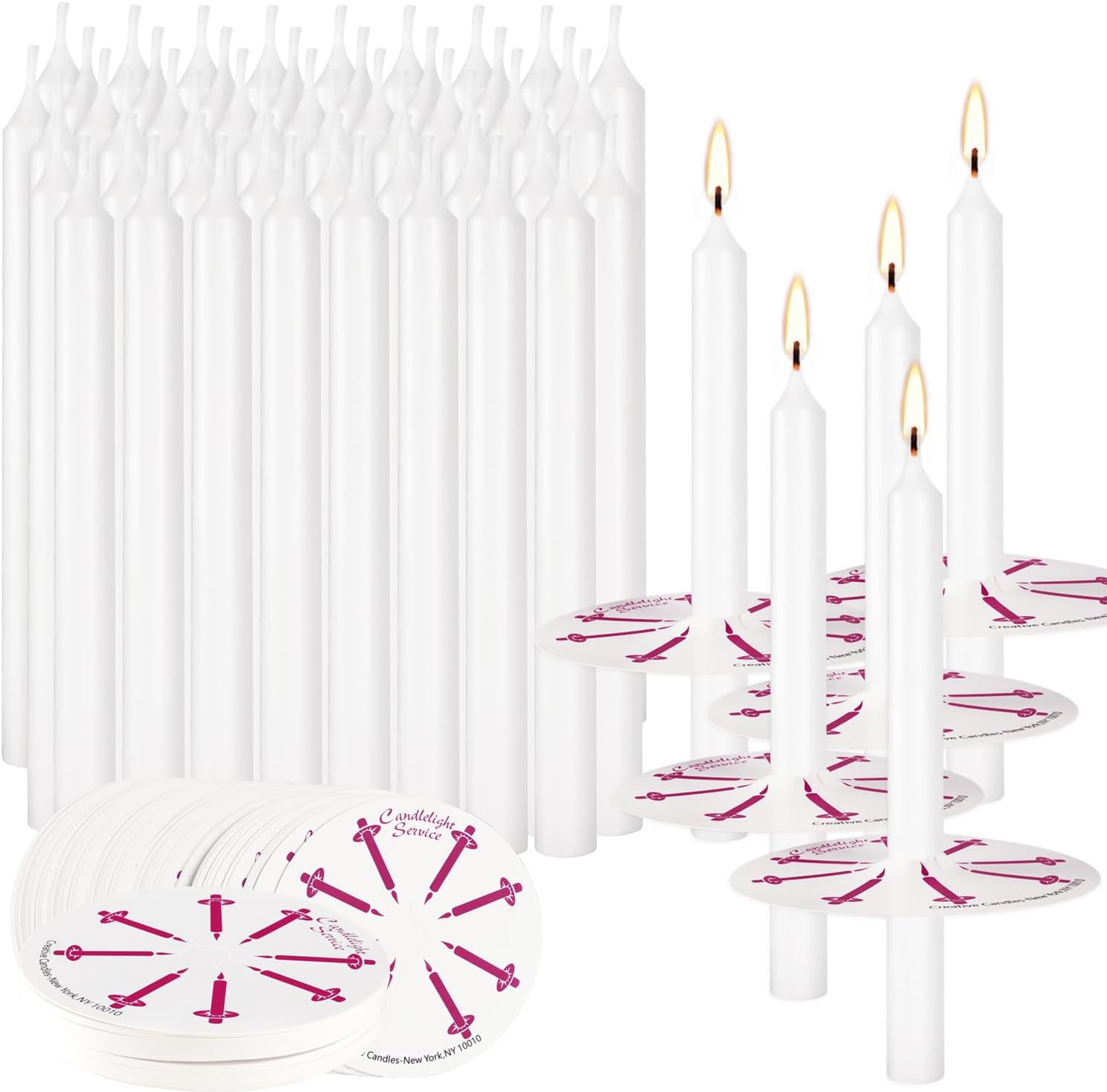 Skiennix Unscented White Church Candles - 150 Packs with Drip Protectors for Vigil Services