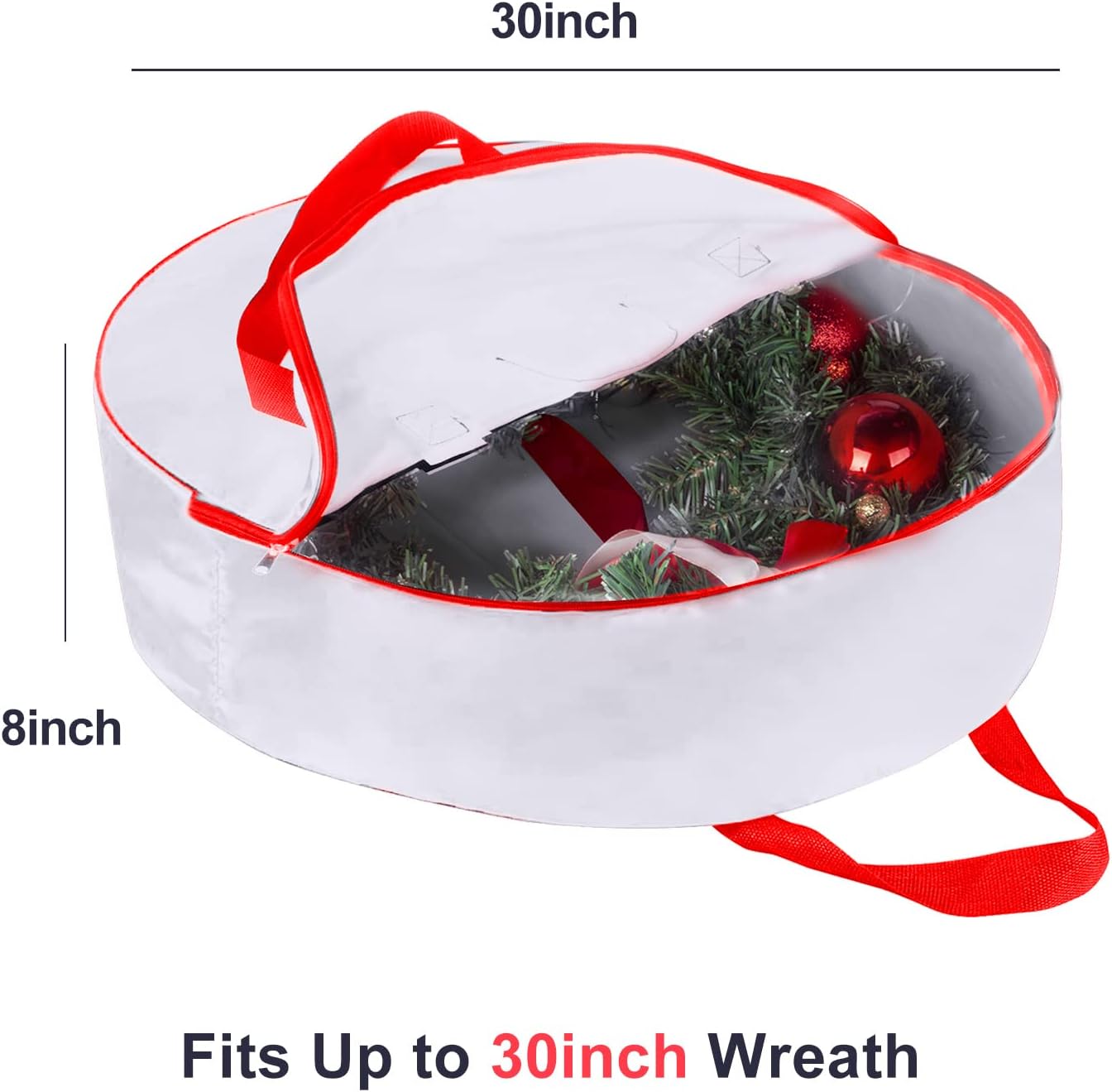 TQS 30" Christmas Garland Storage Bag - Heavy Duty Wreath Container with Reinforced Handles - White