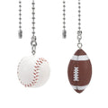 BRBASAP 2Pcs Ceiling Baseball Football Pull Fan Chain Set 12'' Sports Fan Pulls Nickel Decorative Extension for Ceiling Light Lamp Fan Chains Unique Long Cord Puller Ornaments