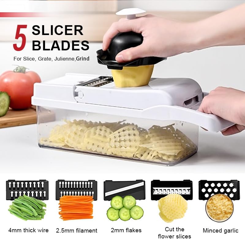 Vegetable Chopper 22-in-1 by [Brand Name] - 8 Blades, Onion Mincer & Egg Slicer | 1.3L Capacity Kitchen Gadget