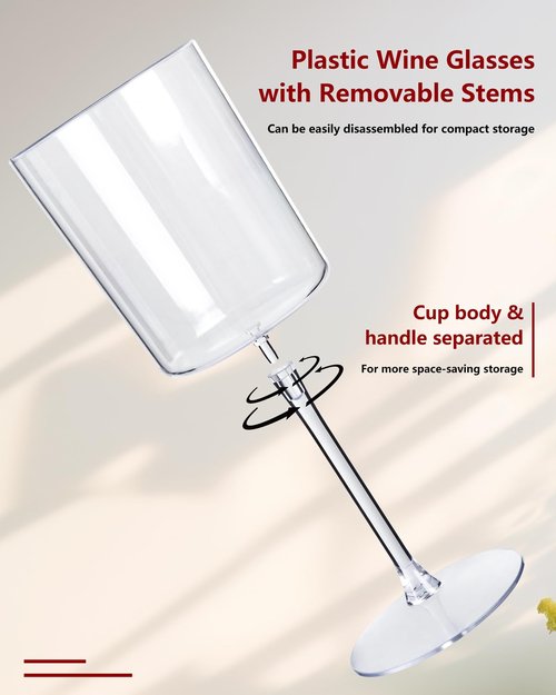 YOUBET 36 Pack Clear Plastic Wine Glasses - 10 OZ Disposable Square Wine Glasses with Stem for Wedding & Party & Anniversary