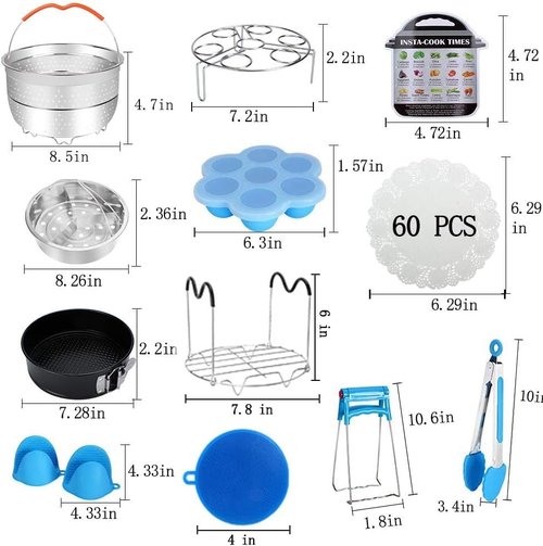 Instant Pot Accessories - 73 PCS Set for 5/6/8 Qt Pressure Cooker | Includes Steamer Baskets & Non-Stick Pan