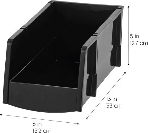 IRIS USA Large Stackable Storage Bins - 8-Pack Open Front Organizers for Garage & Pantry | 13"L x 6"W x 5"H - Black