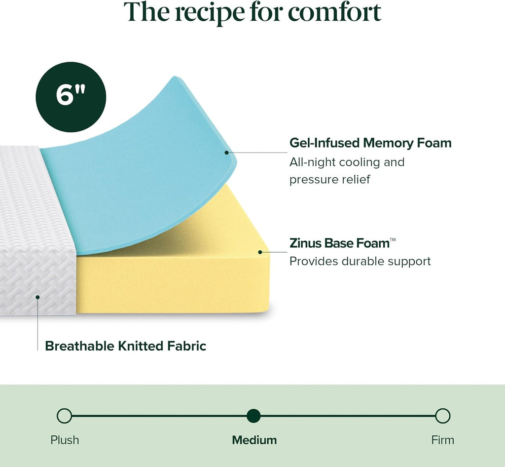Zinus 6 Inch Full Memory Foam Mattress - Cooling Essential Design, Medium Feel, Fiberglass Free
