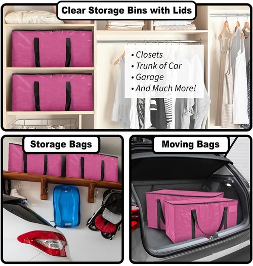 ClearSpace Oversized Moving Bags - Heavy-Duty Storage Bags with Backpack Straps & Zippers | 8 Pack for Easy Packing