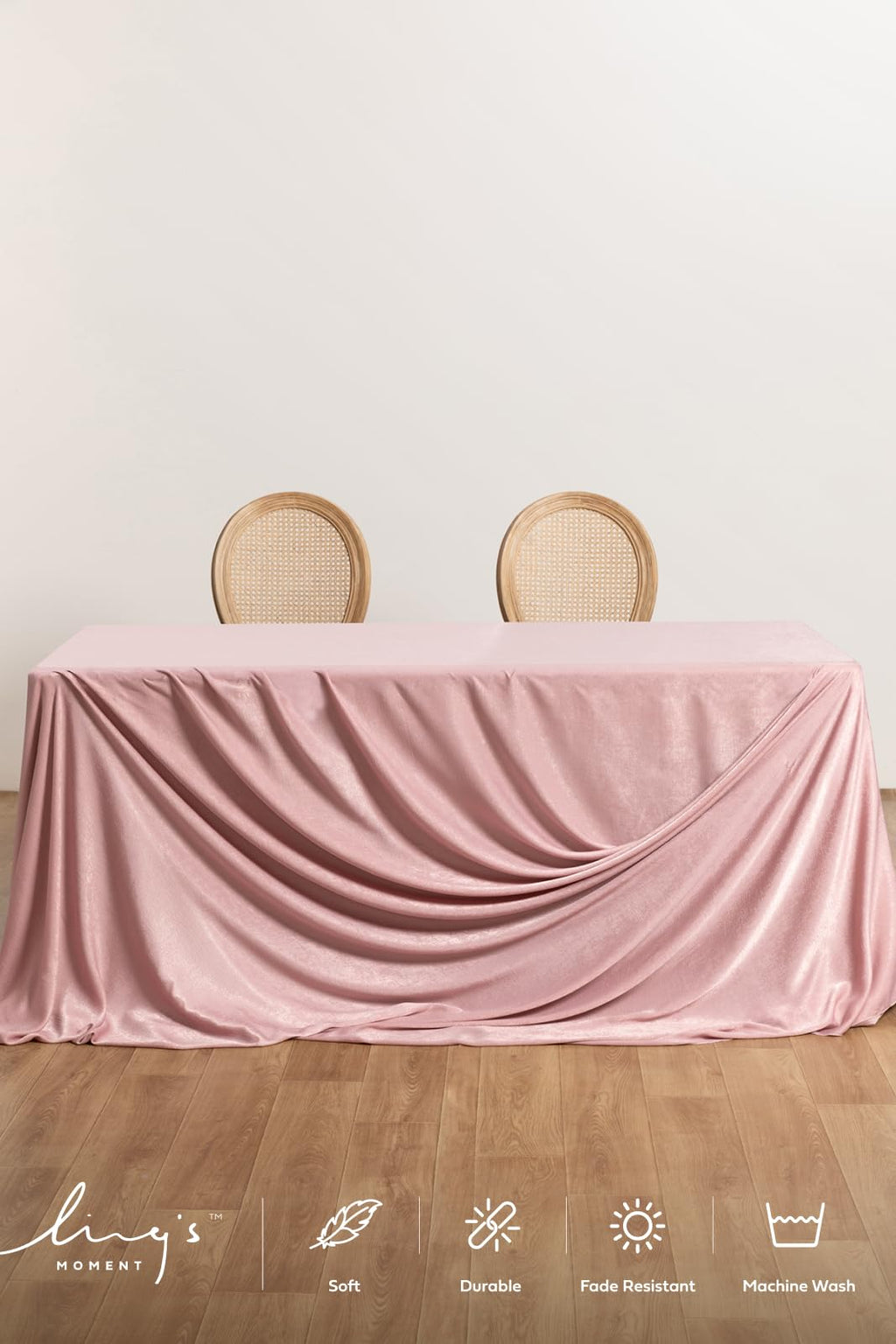 Ling's moment Dusty Rose Wedding Table Cloths in Velvet-Like Fabric, 9ft x 11ft, Fits 4ft/6ft Rectangular/Round Sweetheart&Head Table for Wedding Reception, Bridal Shower, Birthday Decoration