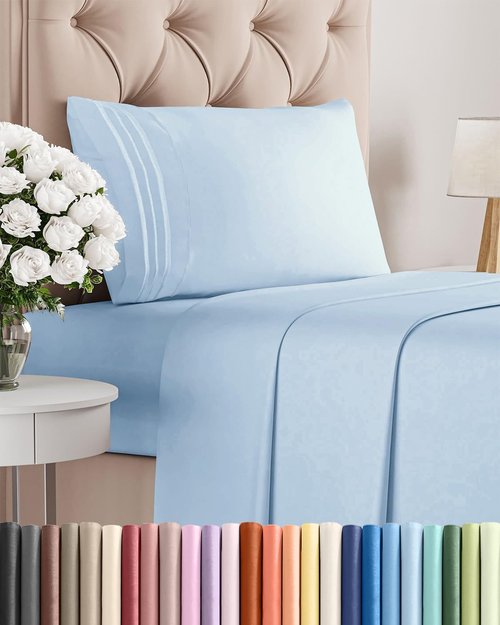 Luxury Twin Size 3-Piece Sheet Set by [Brand Name] - Breathable, Cooling Bed Sheets - Soft, Wrinkle-Free, Deep Pockets - Light Blue