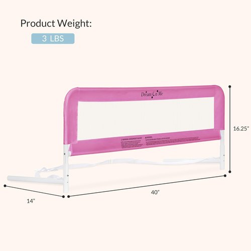 Dream On Me Adjustable Mesh Bed Rail, Two Height Levels, Ready To Use, Compatible with Twin Size Beds, All Steel construction, Equipped with Guard Gap, Durable Nylon Fabric Mesh, Pink