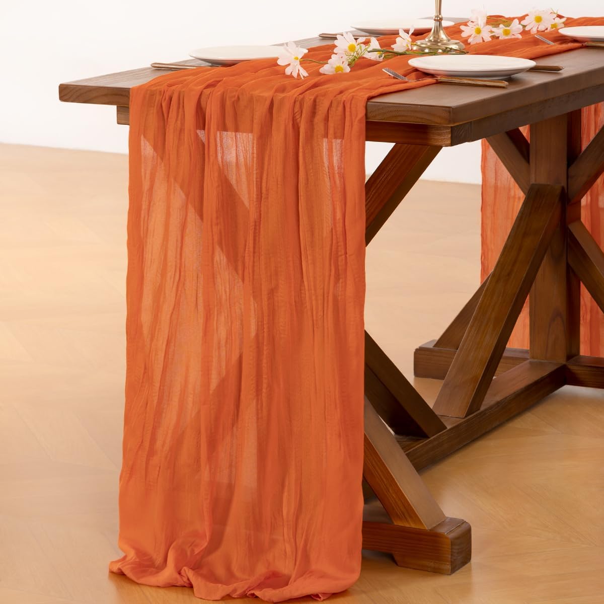 Socomi 10pcs Orange Cheesecloth Table Runner - 120 Inch Boho Rustic Decor for Weddings & Parties