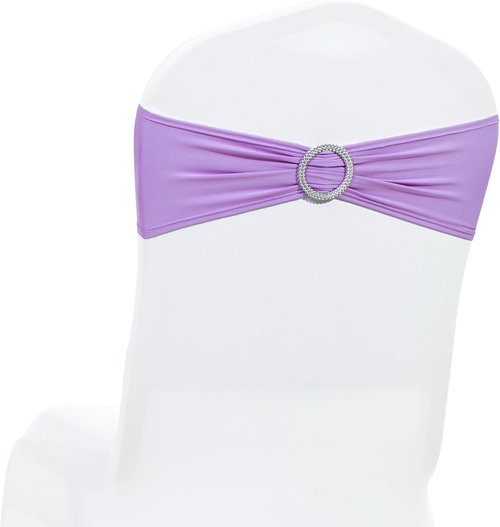 MDS Spandex Chair Sashes - Premium Stretch Covers with Buckle Slider for Weddings & Events | Lavender, Pack of 50